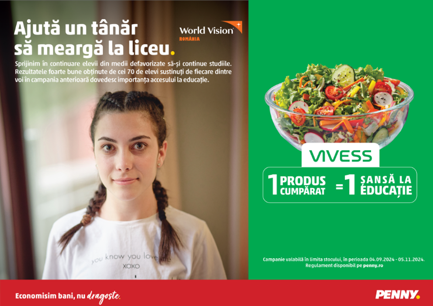 (P) PENNY desfășoară o campanie de loializare prin care clienții pot ajuta tinerii din medii defavorizate să meargă la liceu
