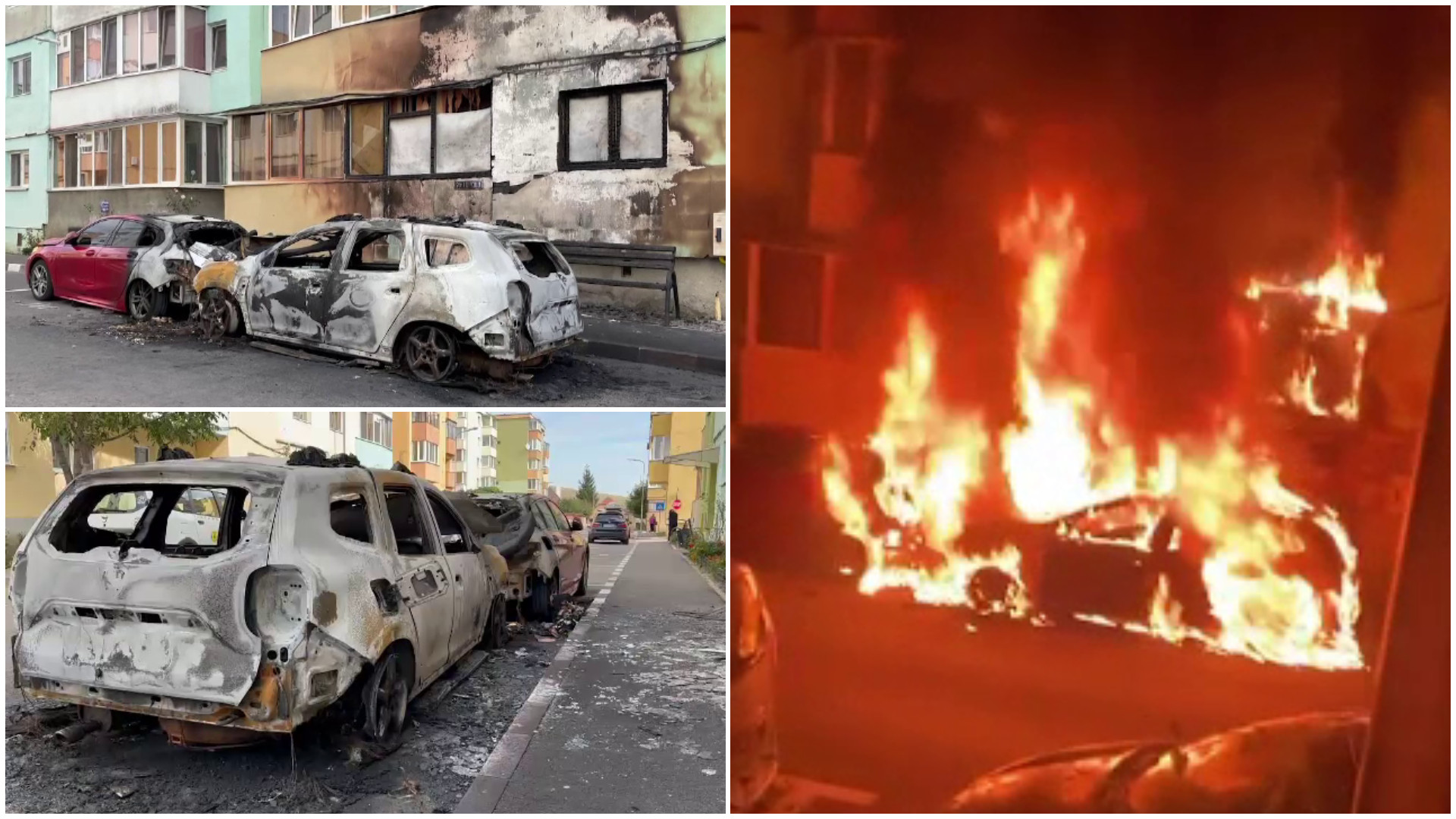 Cine este individul care a dat foc la trei mașini și a incendiat un bloc din Codlea. Flăcările au urcat până la etajul 2
