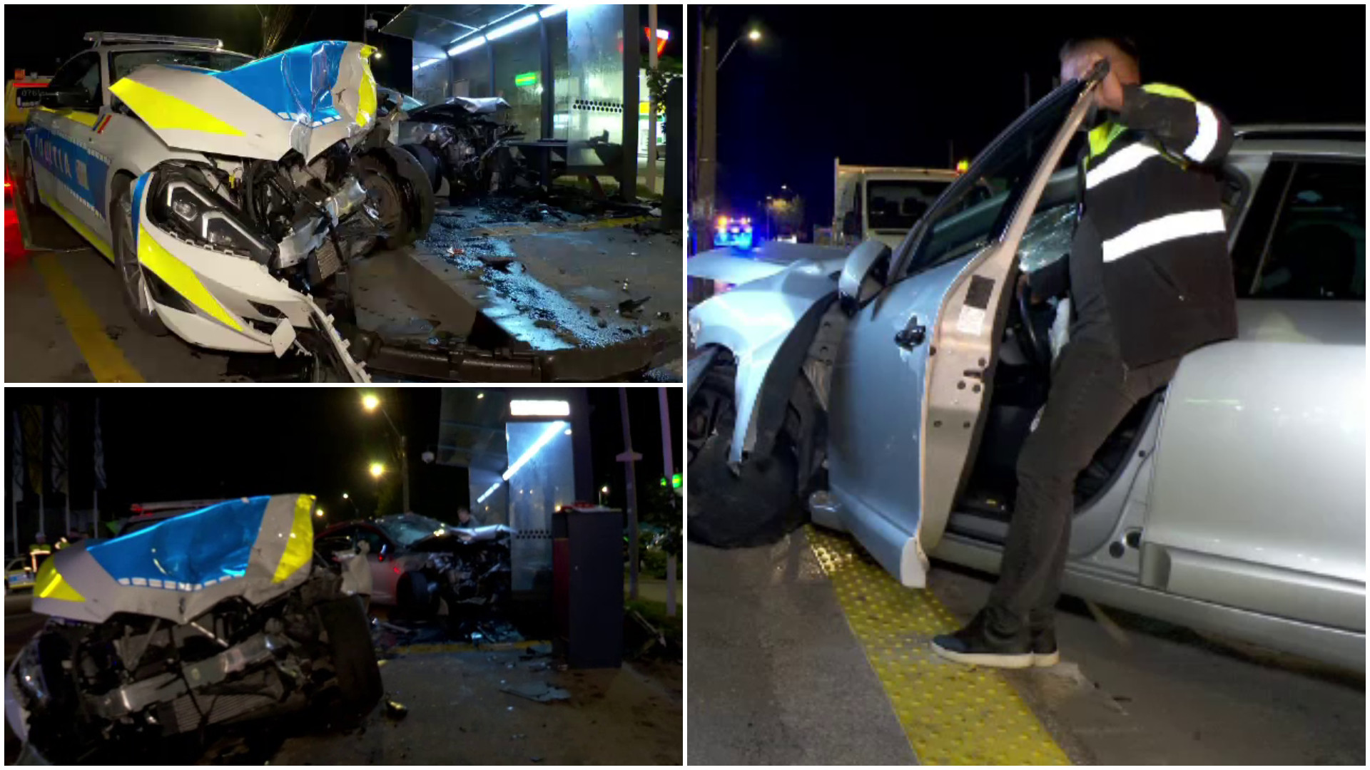 Mașină de poliție, spulberată de un tânăr de 19 ani, în Argeș. Martorii spun că impactul a avut loc la 120 km/h