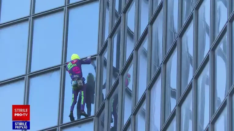 ”Omul Paianjen francez”, în vârstă de 62 de ani, a escaladat un zgârie-nori din Paris, fără coardă sau altă asigurare