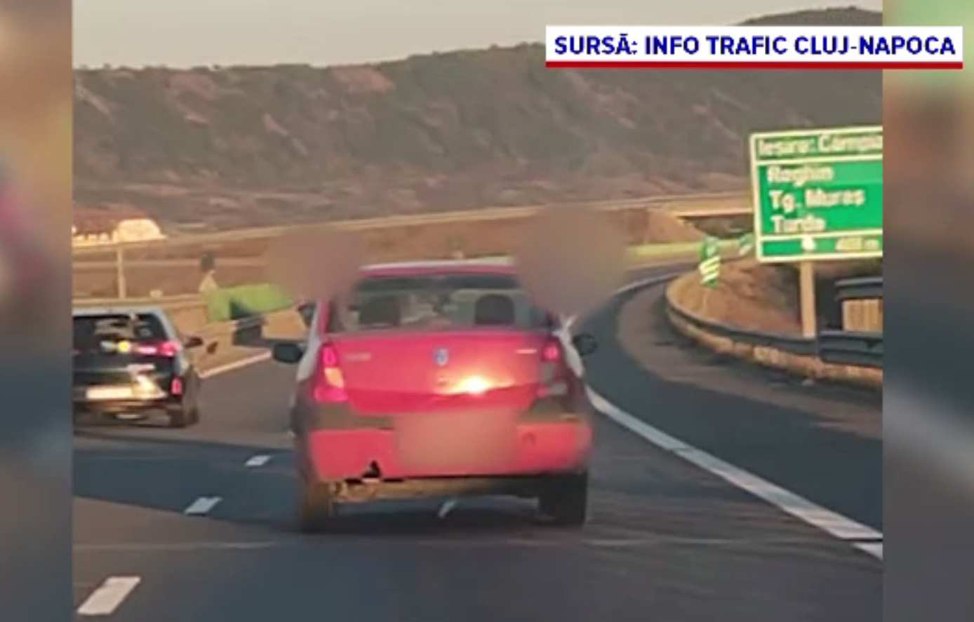 Scene halucinante pe Autostrada Transilvania. Cum au fost filmați doi copii într-un Logan. VIDEO