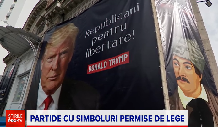 Imaginea lui Trump, folosită electoral în România. Reacția unui american când a văzut un afiș cu el în București