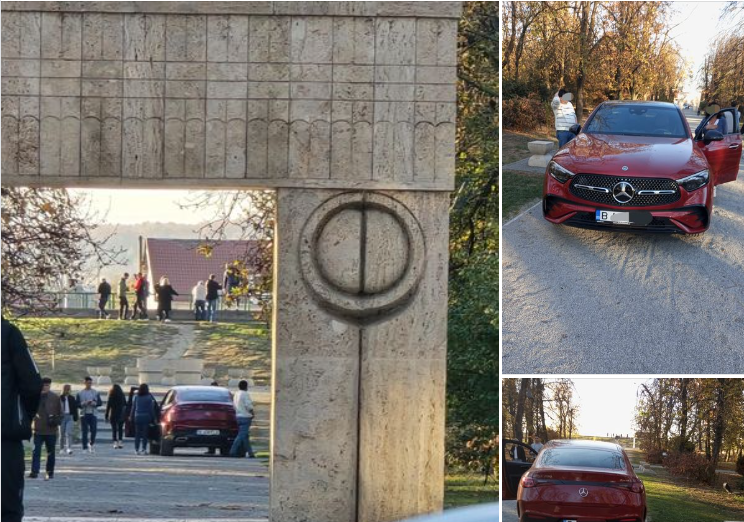 O șoferiță a intrat cu bolidul de lux pe lângă Poarta Sărutului, până aproape de Masa Tăcerii. Ce a urmat | FOTO