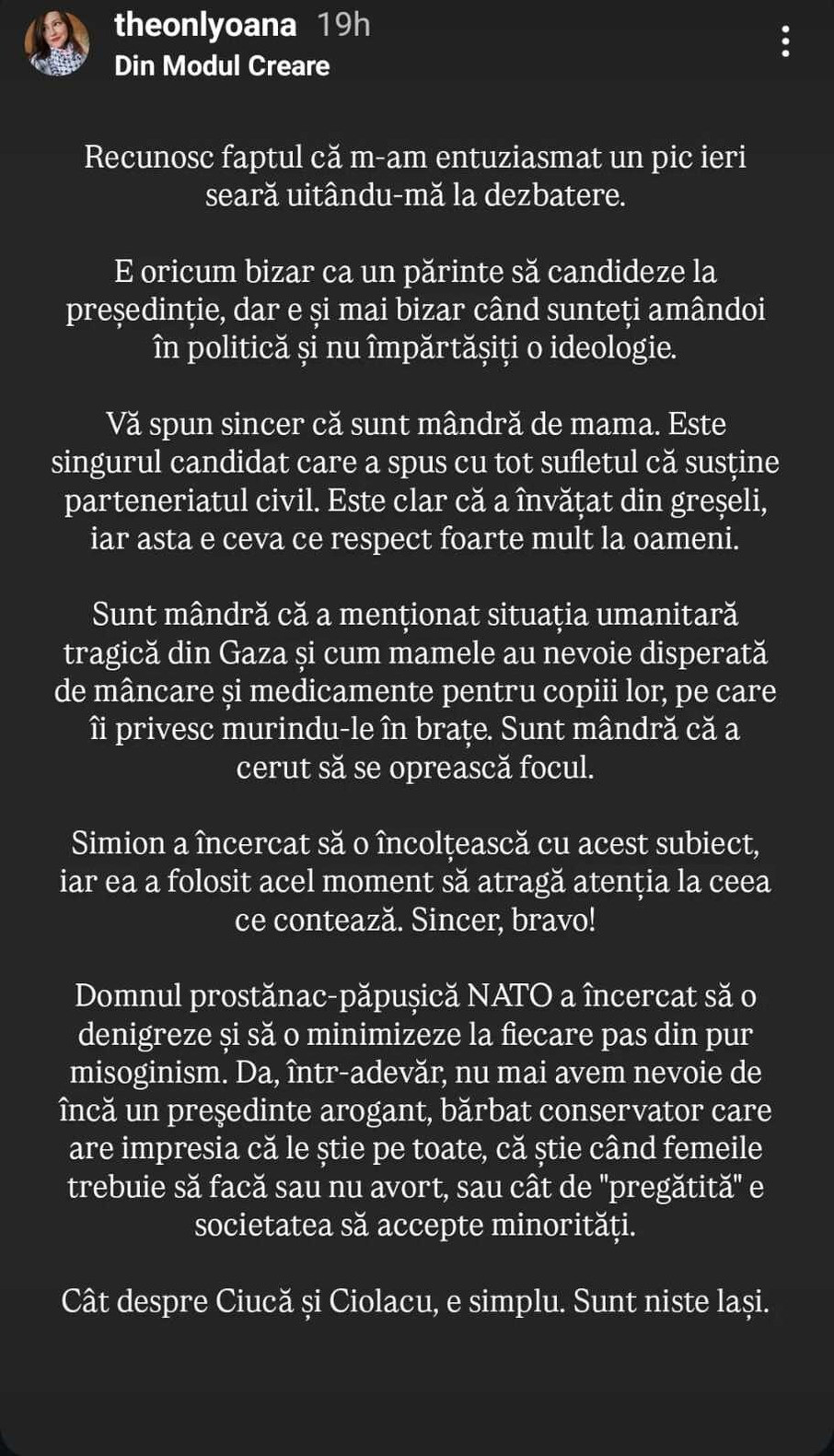 Mesajul publicat de fiica Elenei Lasconi, după dezbaterea&nbsp;electorală