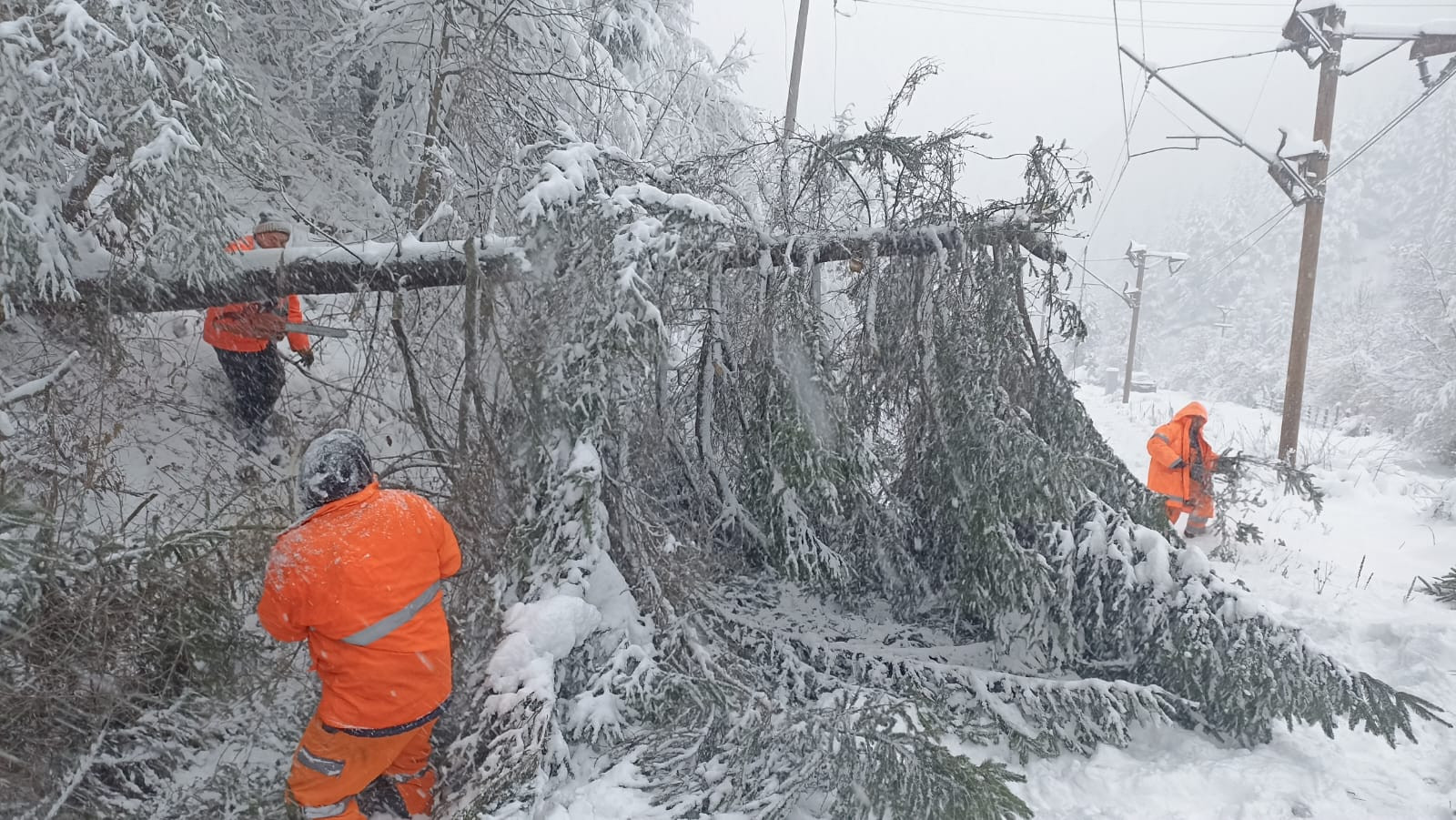 Traficul feroviar, afectat de vântul puternic, ploi şi ninsori viscolite, în judeţele aflate sub coduri meteo. FOTO