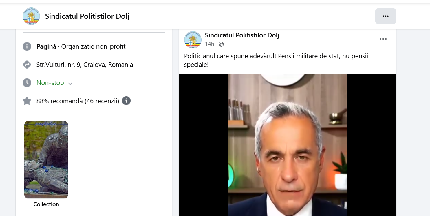 Sindicatul Polițiștilor din Dolj îi face public campanie lui Călin Georgescu: ”Politicianul care spune adevărul!”