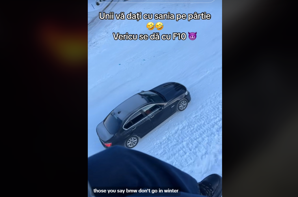 Șofer filmat când urcă cu bolidul pe pârtie, la Borșa. ”Întrebarea e ce caută oamenii cu schiuri pe pârtia de BMW” | VIDEO
