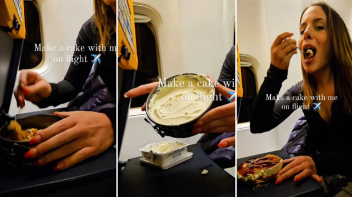 O femeie a stârnit reacții controversate după ce s-a filmat în timp ce face cheesecake în avion. „Plin de bacterii”