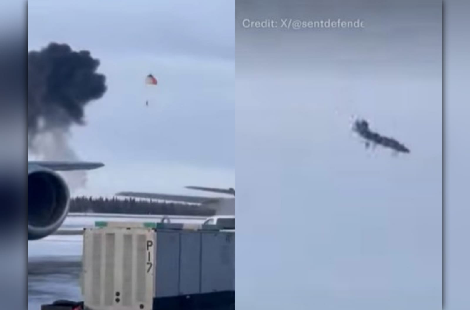 Momentul în care pilotul unui avion se catapultează în ultimul moment înainte ca aeronava să se prăbuşească, în Alaska