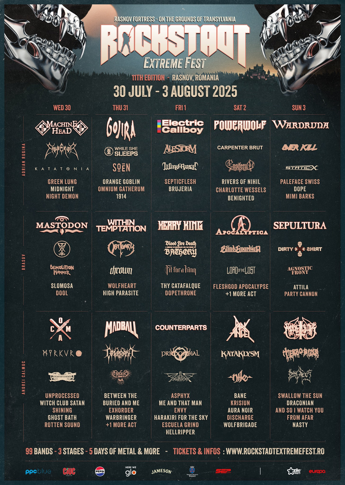 Organizatorii Rockstadt Extreme Fest 2025 au anunțat lista ”aproape” completă de formații: Gojira, Machine Head, Sepultura