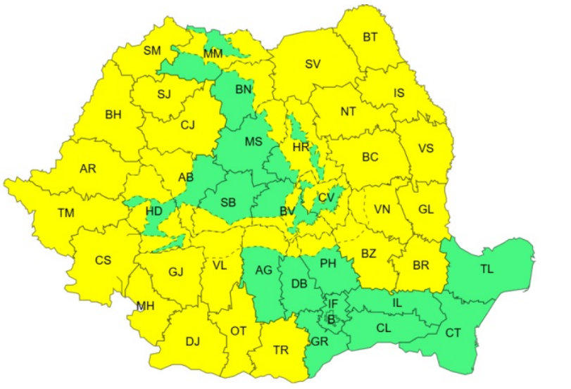 Cod galben de îngheţ, viscol şi zăpadă în mai multe județe. Temperaturile minime vor coborî până la -13 grade. HARTĂ