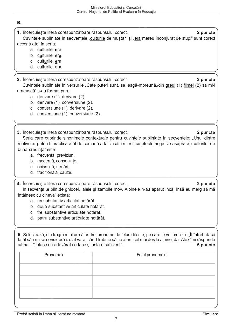 Simulare evaluare nationala 2025 - subiecter