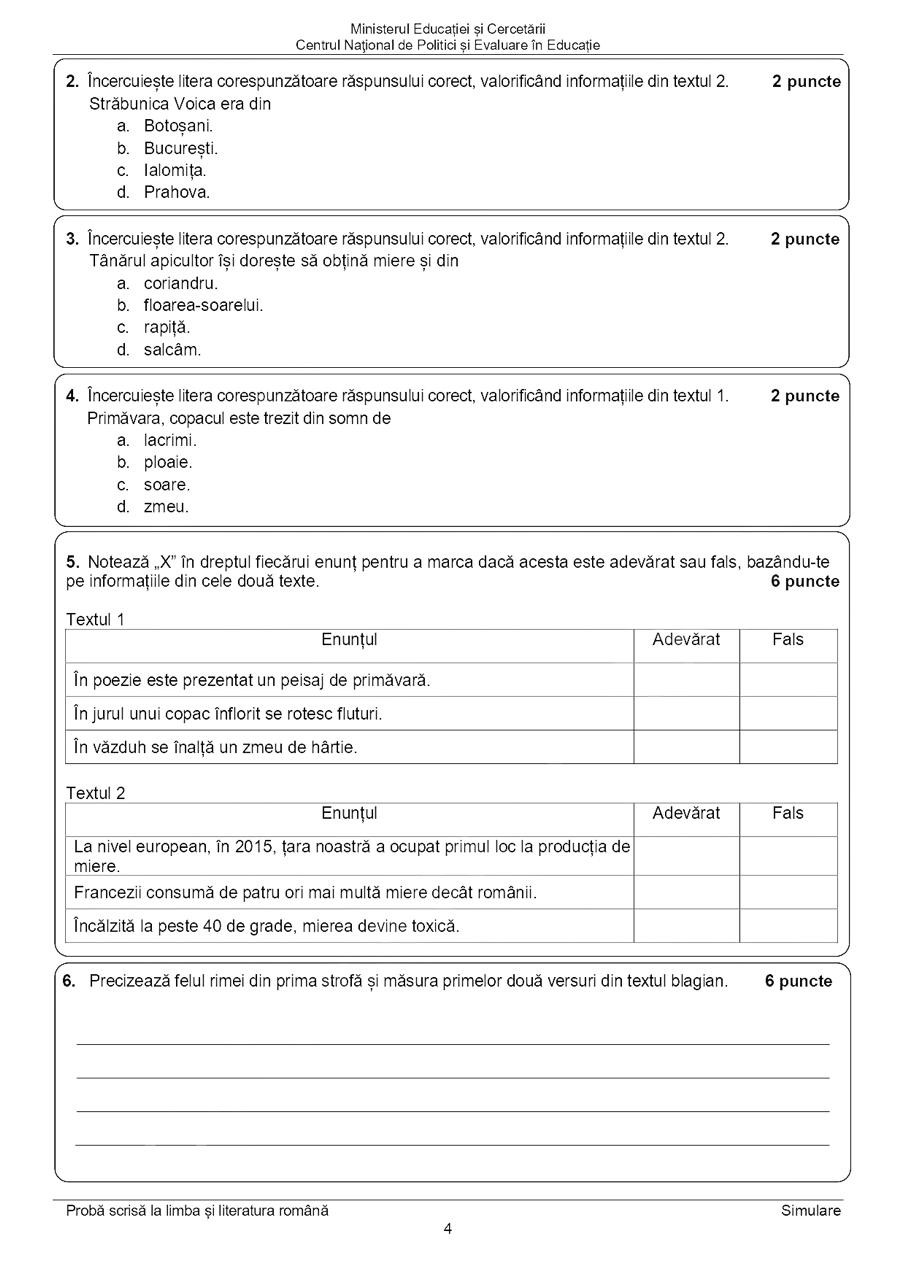Simulare evaluare nationala 2025 - subiecter