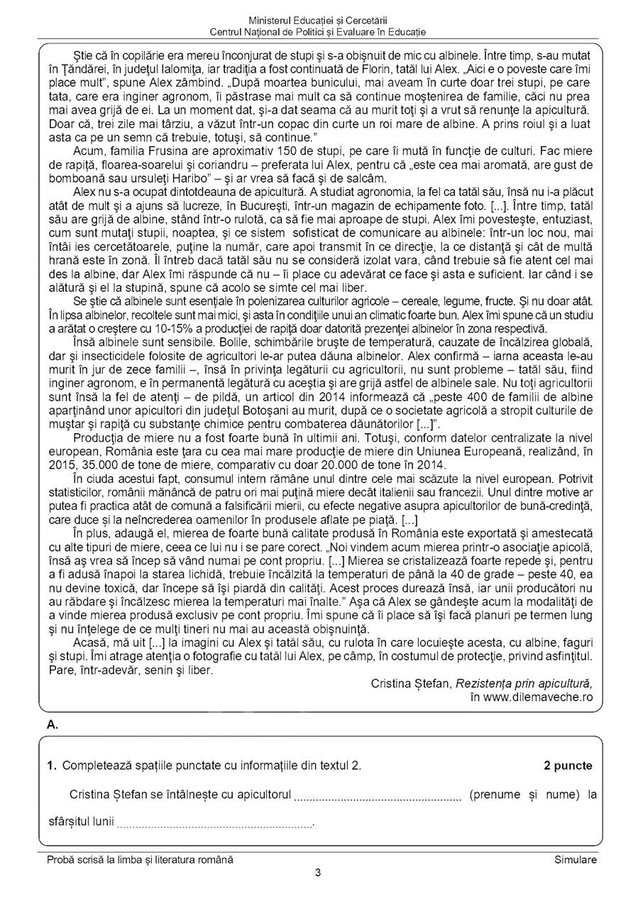 Simulare evaluare nationala 2025 - subiecter