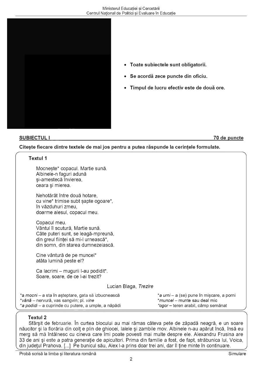 Simulare evaluare nationala 2025 - subiecter