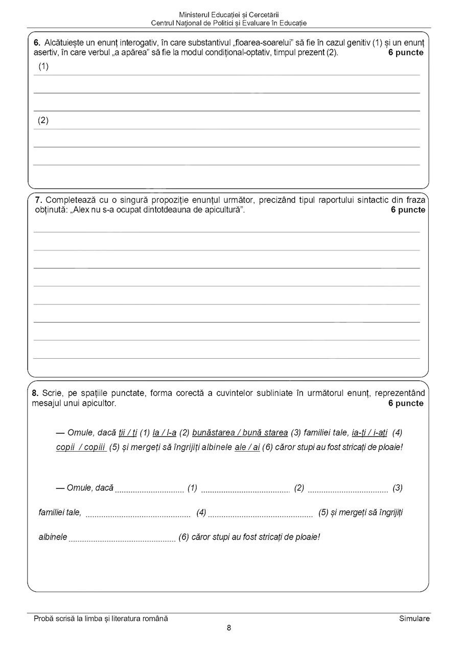 Simulare evaluare nationala 2025 - subiecter