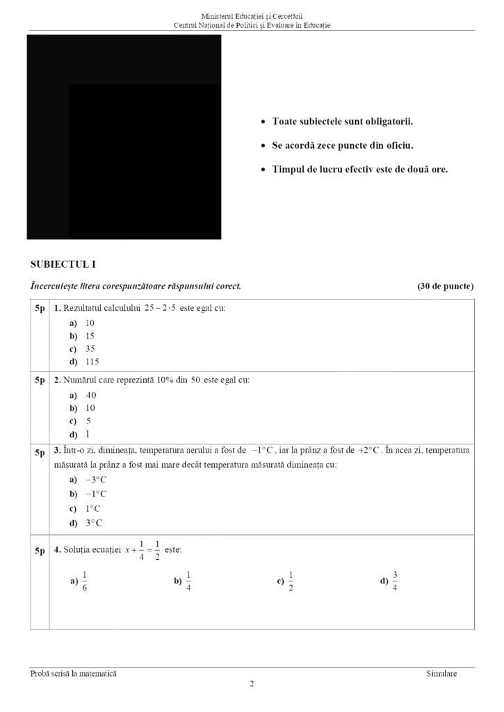subiecte simulare matematică en 2025