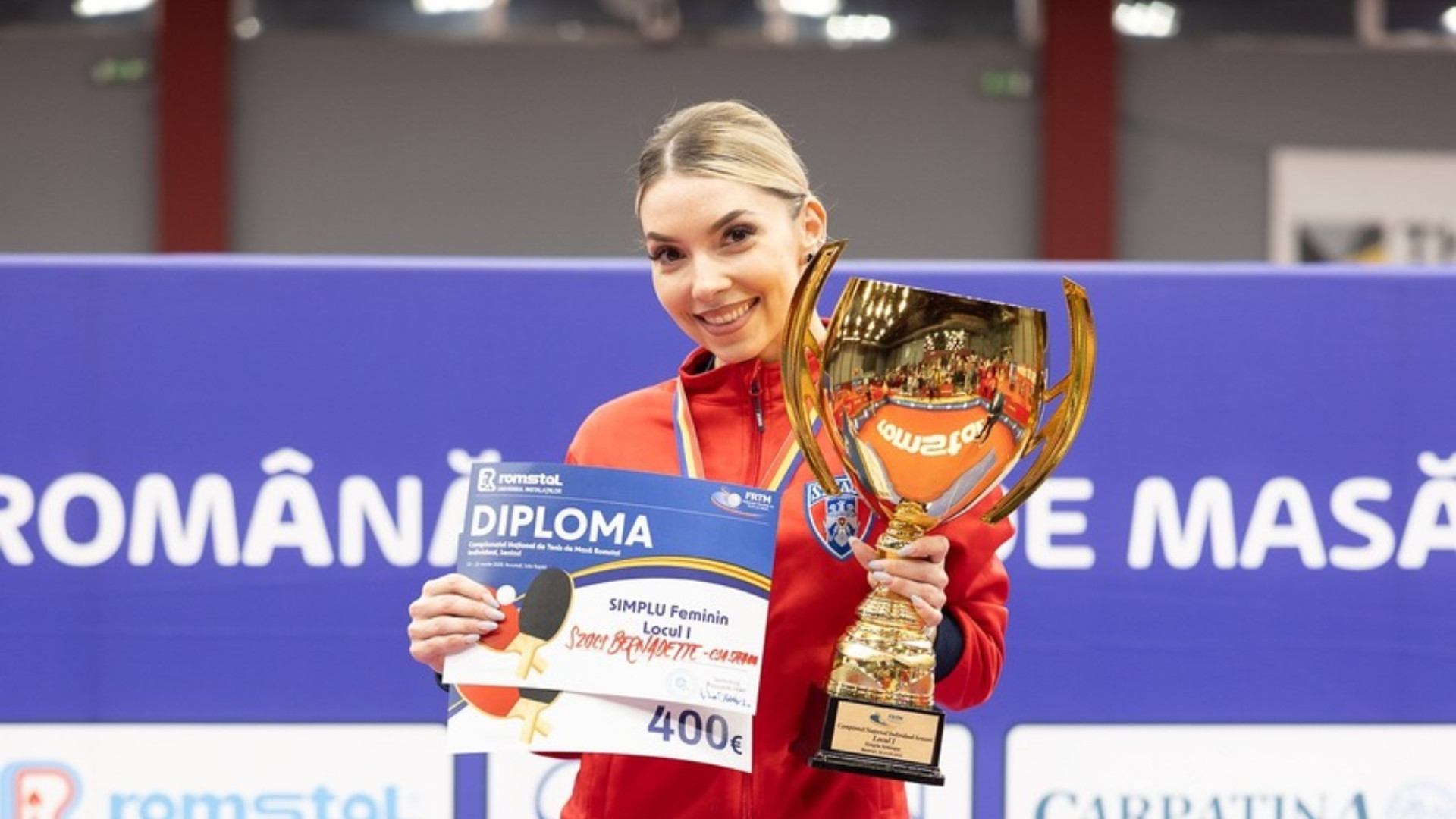 Bernadette Szocs, campioană națională la tenis de masă, la simplu şi la dublu mixt