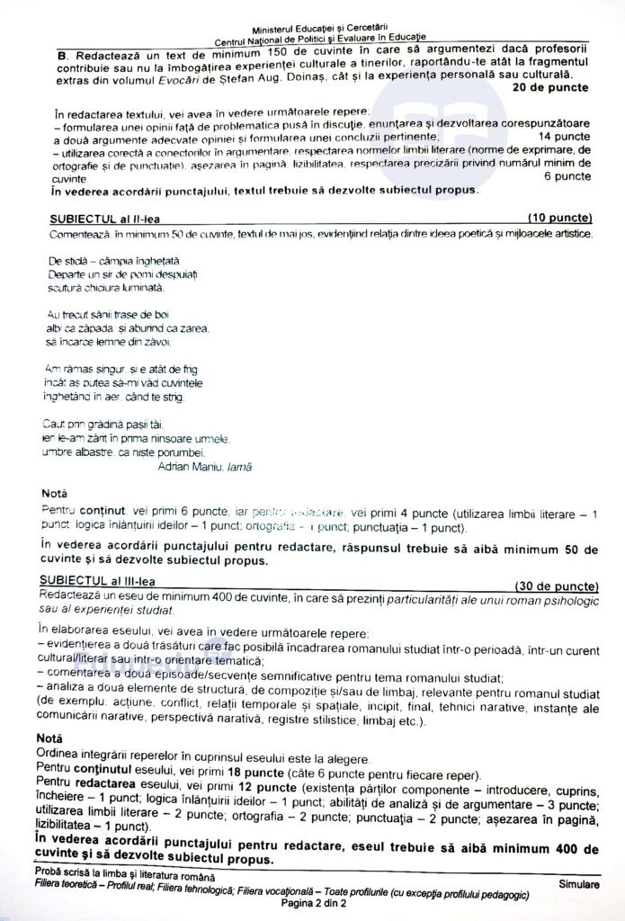 simulare romana bac 2025