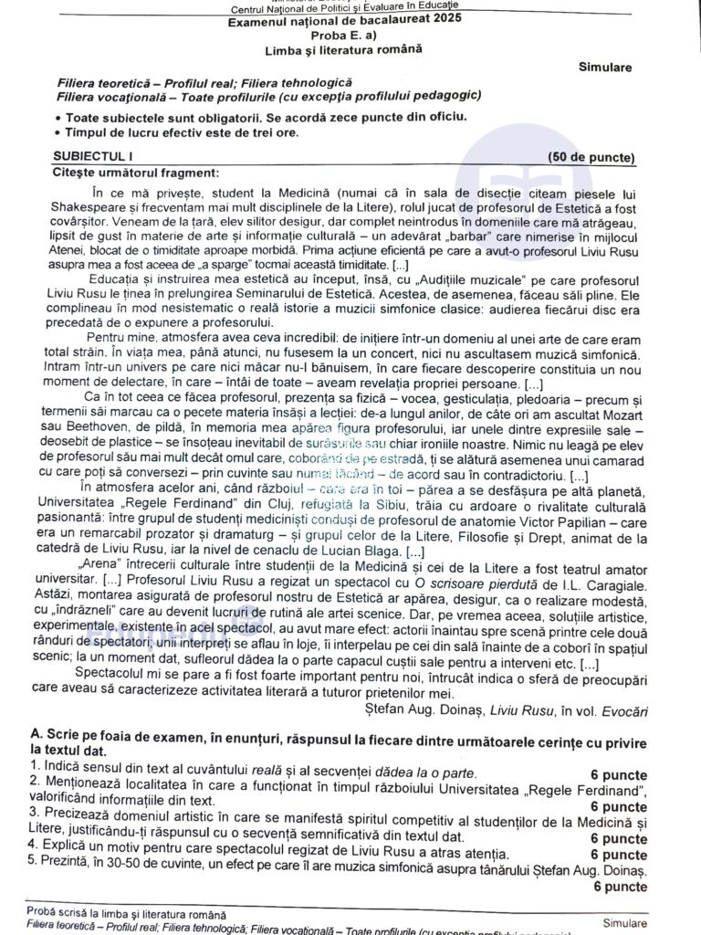 simulare romana bac 2025