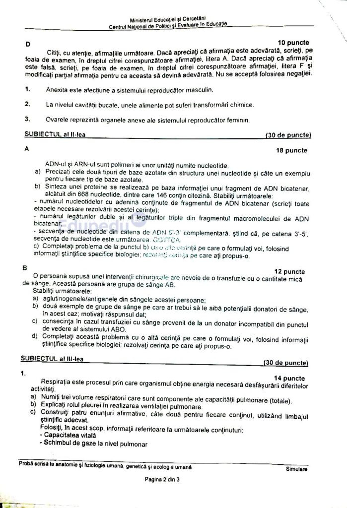 subiecte Anatomie simulare bac 2025