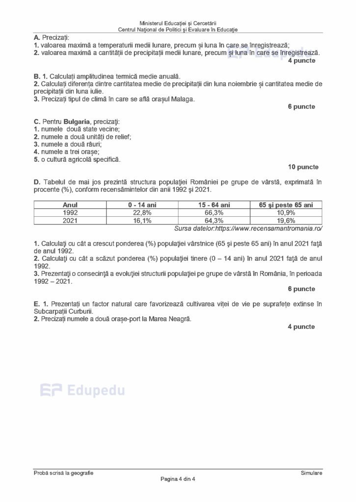 subiecte geografie simulare Bac 2025