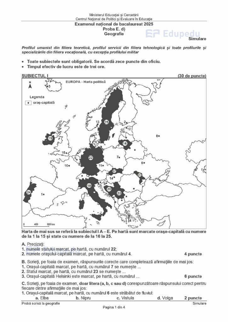 subiecte geografie simulare Bac 2025