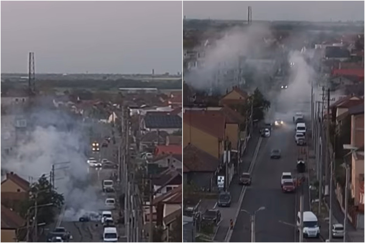 Un șofer care a turat o mașină și a umplut cu fum o stradă din Arad a fost identificat de poliție și sancționat aspru