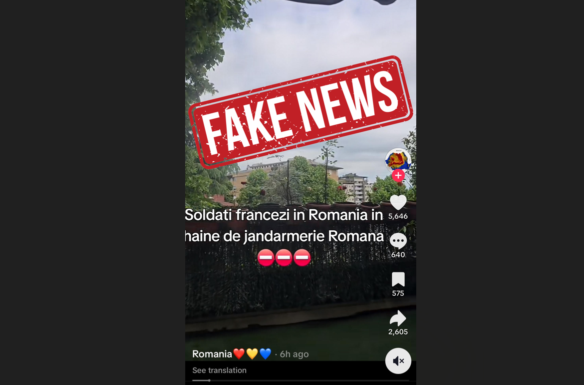 Tentativă de manipulare pe TikTok: Falsă conspirație despre soldați francezi în uniforme de jandarmi români