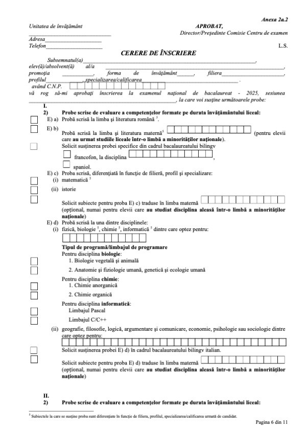Cerere &icirc;nscriere BAC 2025