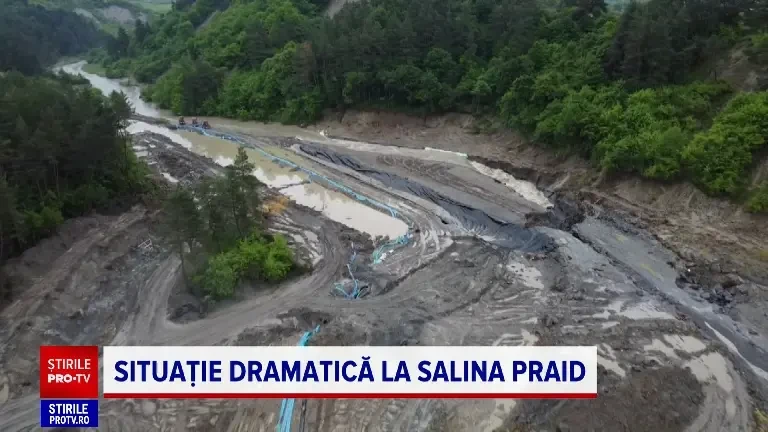 Dezastrul de la Praid, văzut din dronă. Lucrările pentru devierea pârâului Corund au fost făcute prea târziu