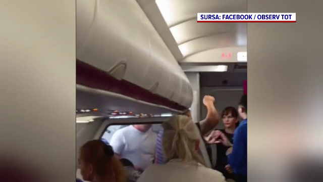 Imagini de la bordul avionului unde nouă pasageri au fost violenți. L-au amenințat cu bătaia pe pilot