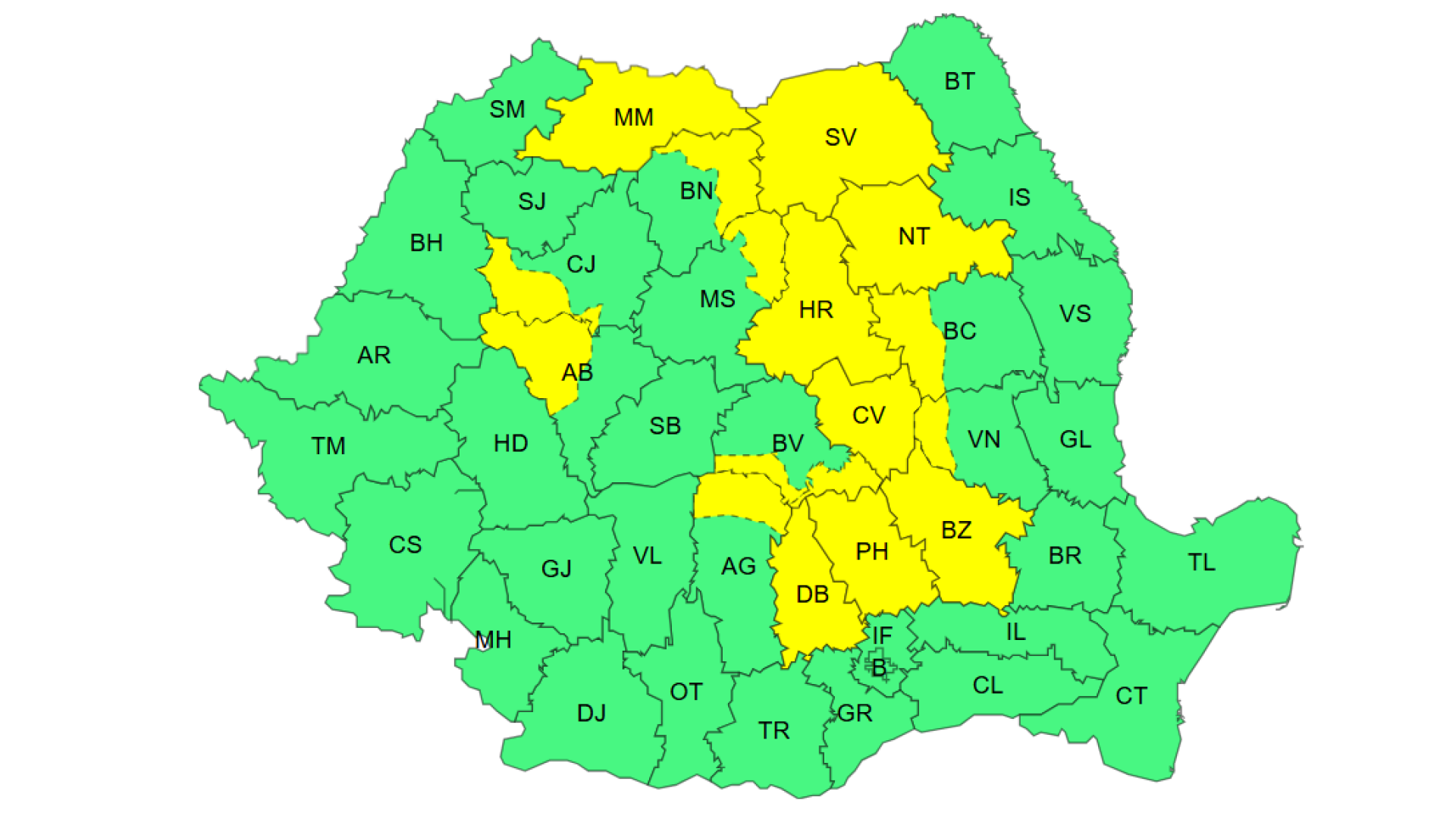 Cod galben de ploi torențiale, descărcări electrice și vânt în mai multe regiuni ale țării. HARTĂ