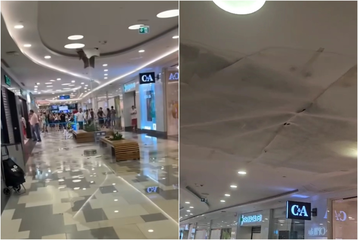 Control ANPC după ce tavanul unui mall din Capitală s-a desprins în timpul furtunii. Au fost inundate mai multe zone