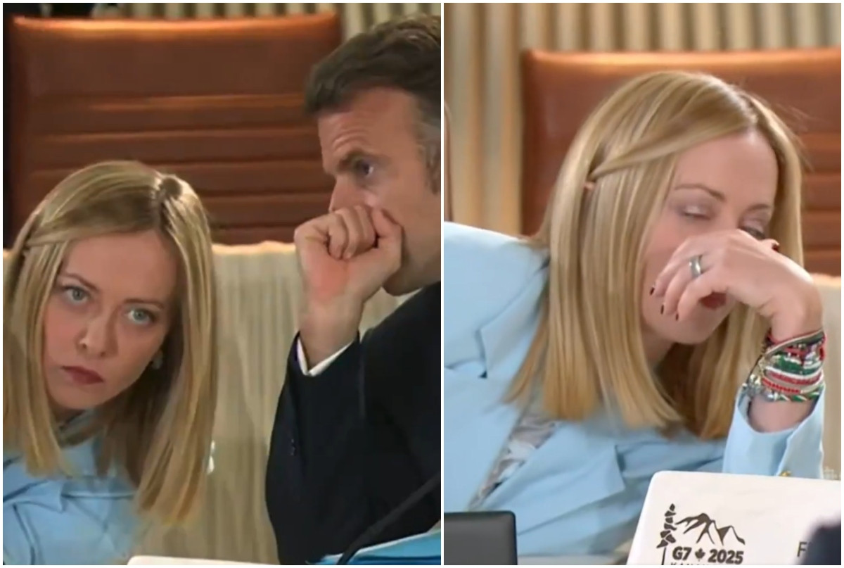 Meloni, filmată cum își dă ochii peste cap în timp ce Macron îi șoptește ceva la ureche, la summitul G7. Momentul, viral