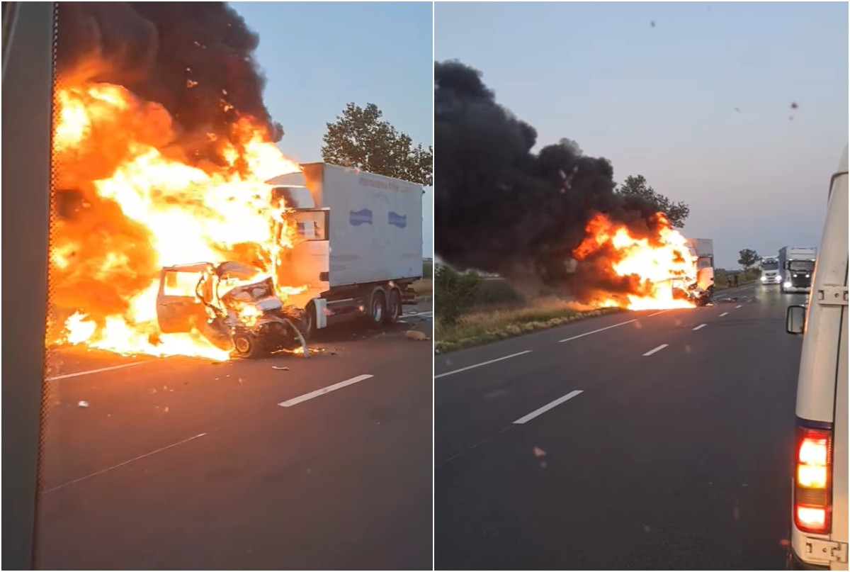 Tragedie pe DN2. Un şofer a murit carbonizat, în urma unei coliziuni între un camion și un autoturism, în Ialomița