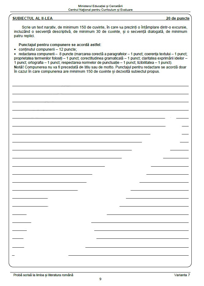 Subiectele la Evaluare Nationala 2025 limba romana