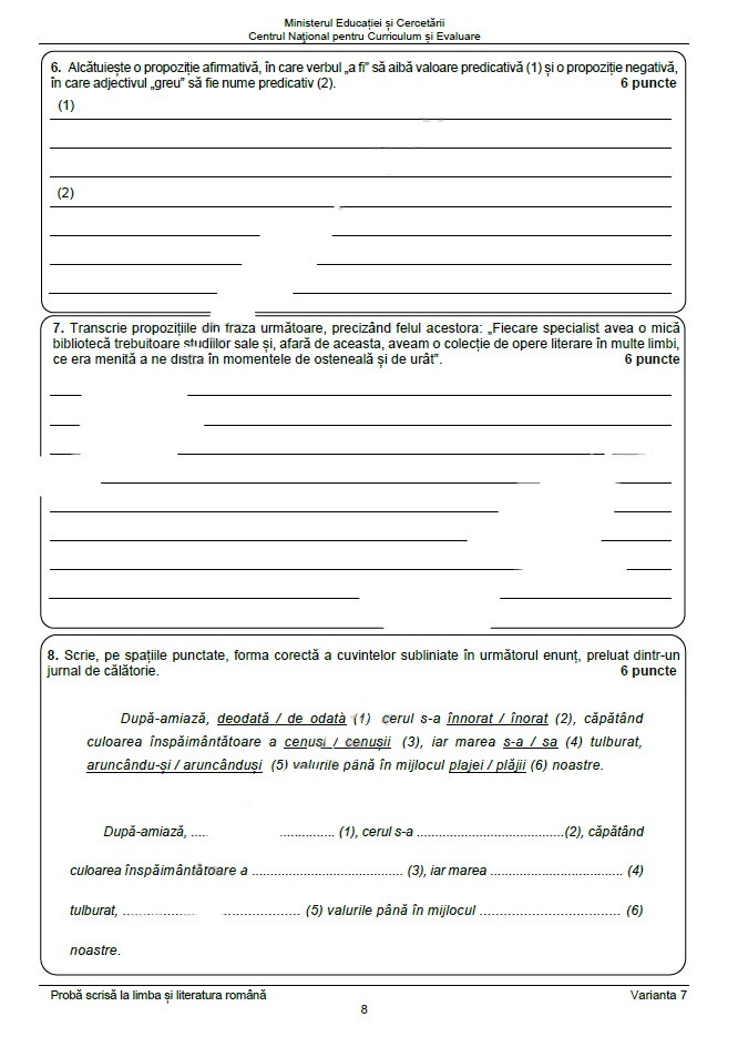 Subiectele la Evaluare Nationala 2025 limba romana