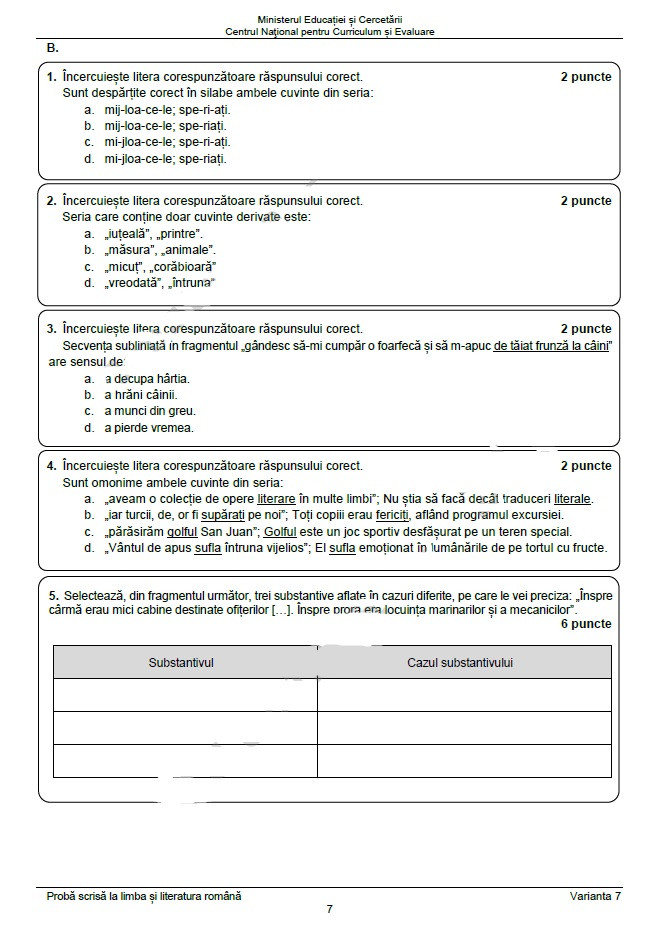 Subiectele la Evaluare Nationala 2025 limba romana