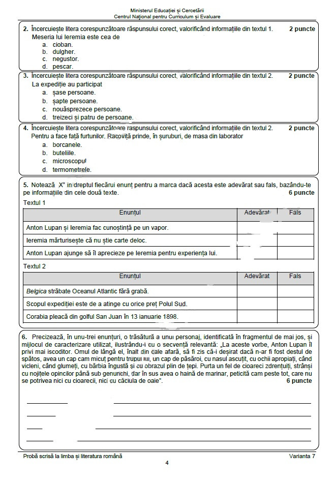 Subiectele la Evaluare Nationala 2025 limba romana