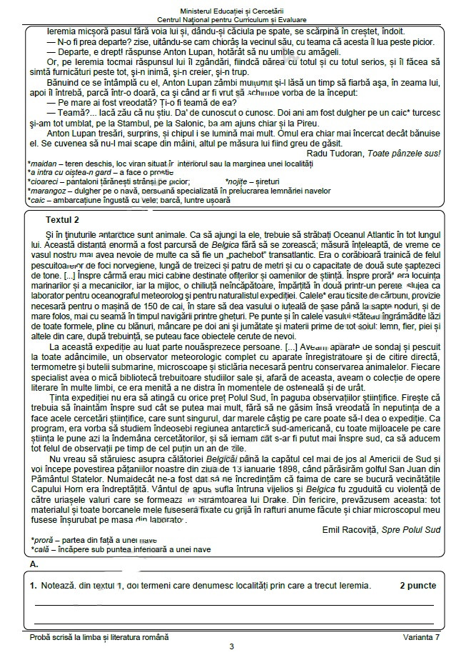 Subiectele la Evaluare Nationala 2025 limba romana