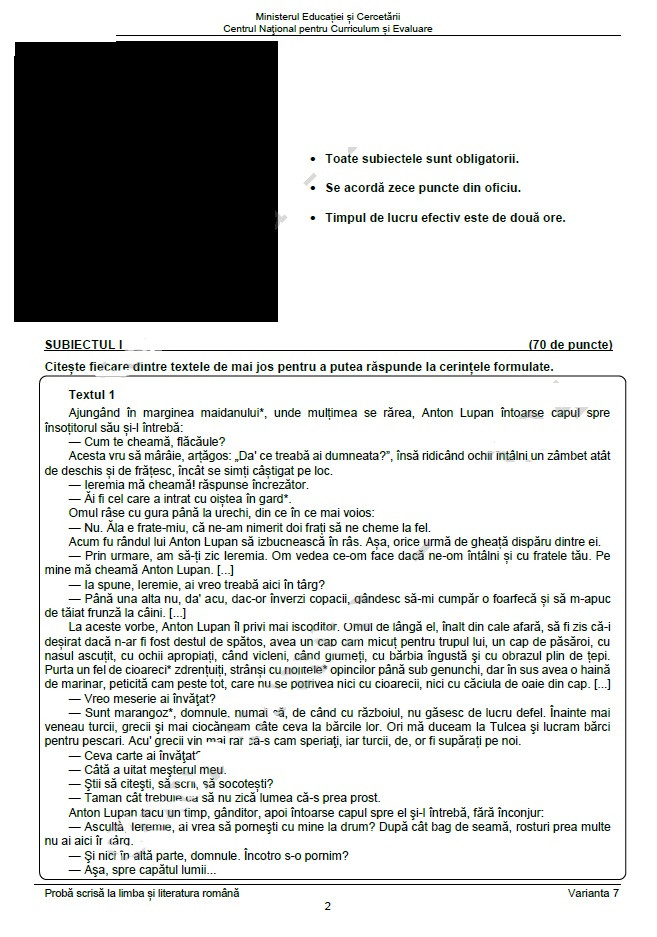 Subiectele la Evaluare Nationala 2025 limba romana