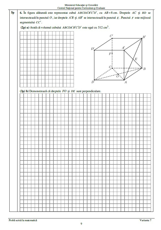 Subiecte matematică - evaluare nationala 2025