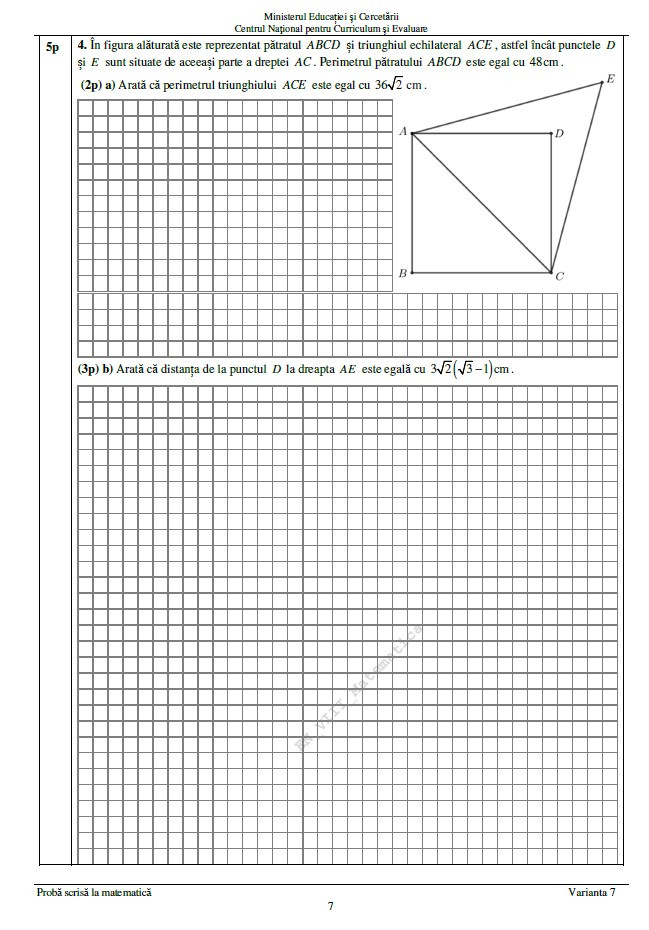 Subiecte matematică - evaluare nationala 2025