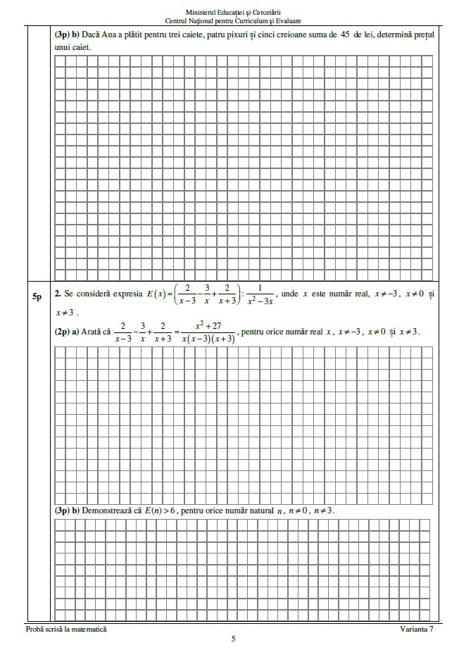 Subiecte matematică - evaluare nationala 2025