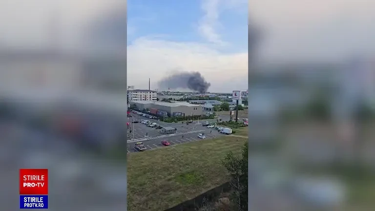 Incendiu puternic la un depozit din Capitală. A fost emis și un mesaj RO-Alert, din cauza degajărilor mari de fum. VIDEO