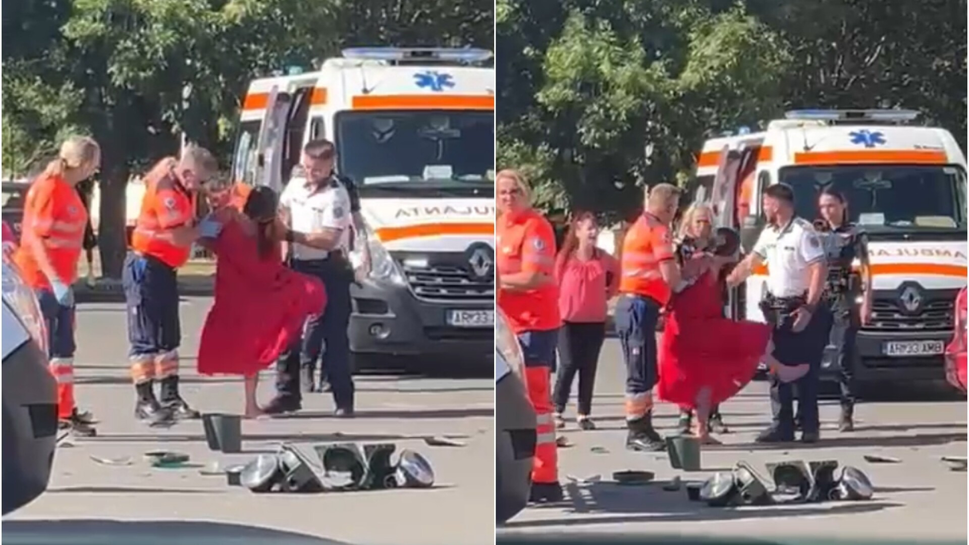 O șoferiță cu o alcoolemie amețitoare a produs un accident în care a rănit o femeie și doi copii. A fost încătușată pe loc