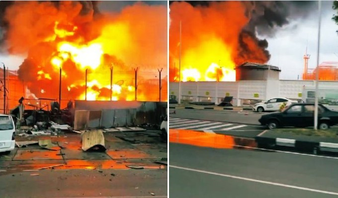 Incendiu de amploare la un depozit de petrol de la Marea Neagră, după un atac ucrainean cu drone