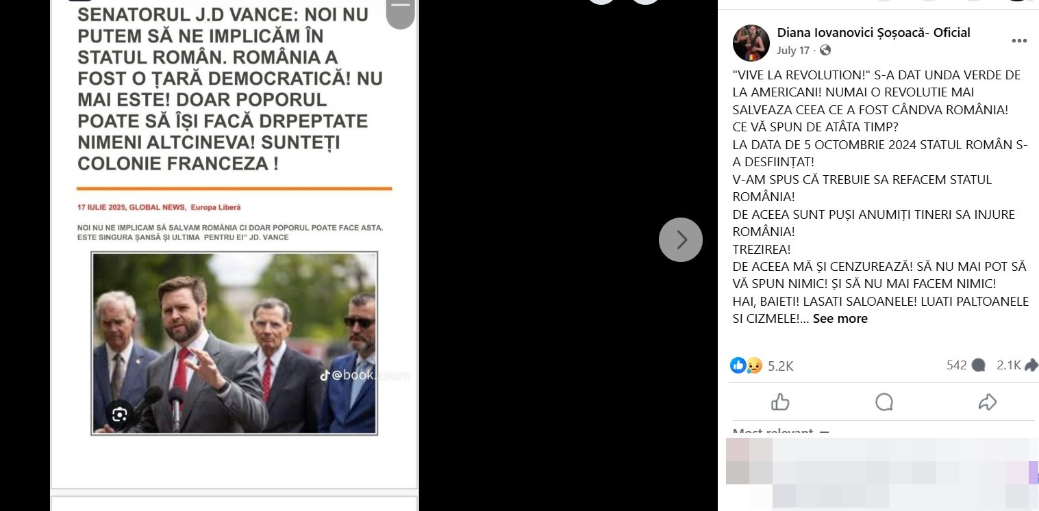 Fake news: Nu, vicepreședintele SUA JD Vance nu a spus că "România este o colonie franceză”