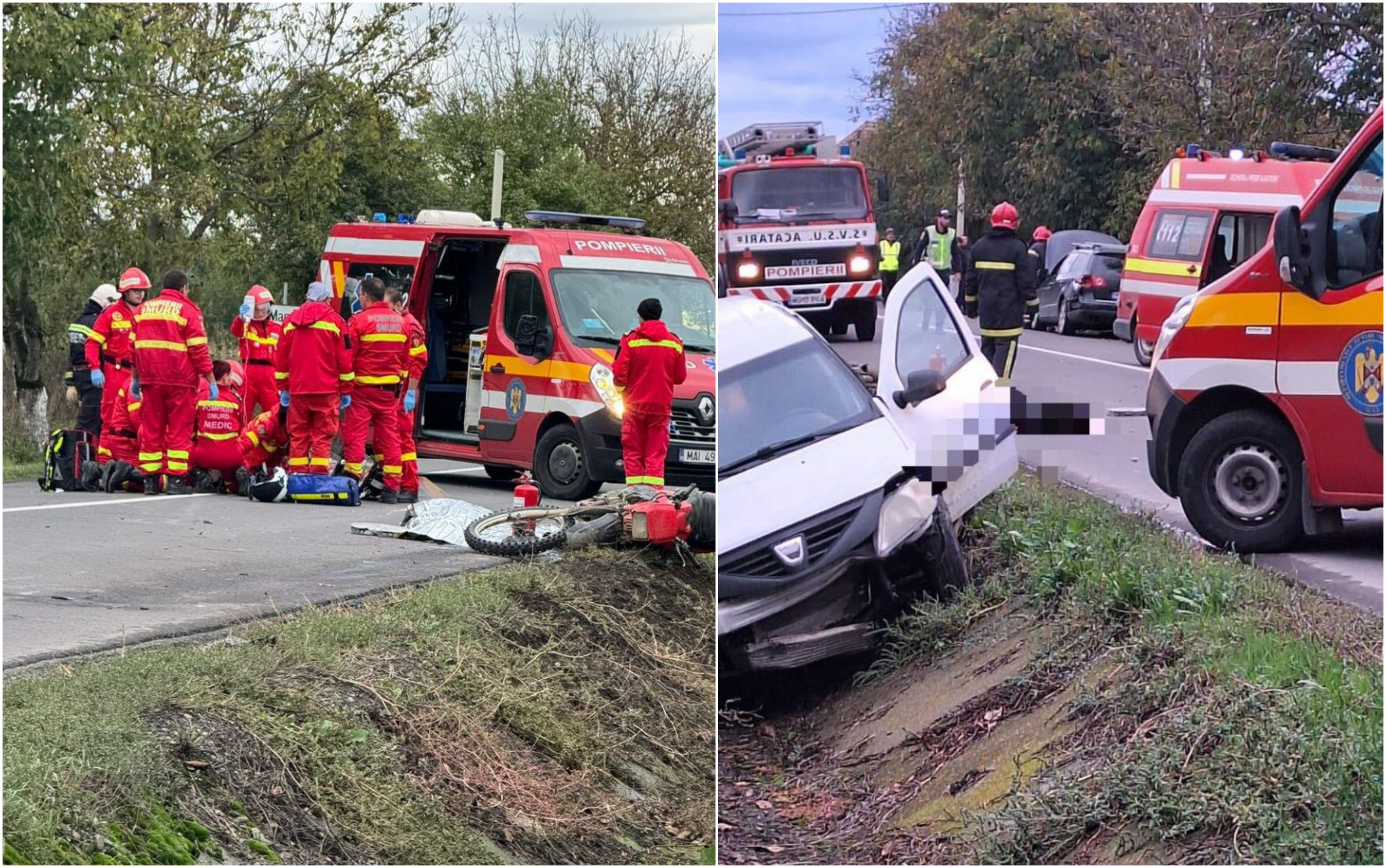 Tragedie în Mureș. Doi bărbați și-au pierdut viața, după ce motocicleta lor a intrat violent în două mașini